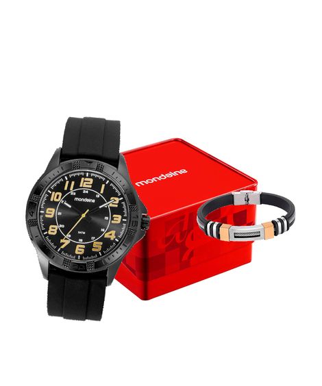 kit relógio masculino mondaine analógico  99431gpmvpi4kd preto