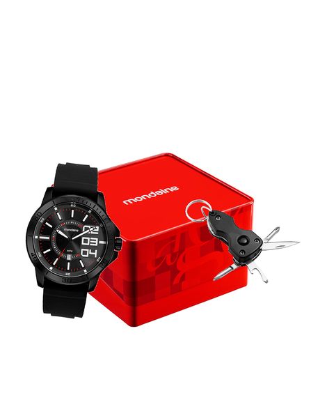kit relógio masculino mondaine analógico calendário  99734gpmvpi1kc preto