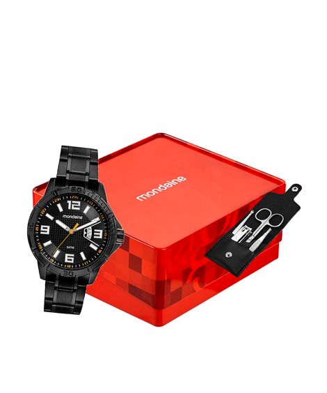 kit relógio masculino mondaine analógico calendário 99735gpmvpe3kb preto