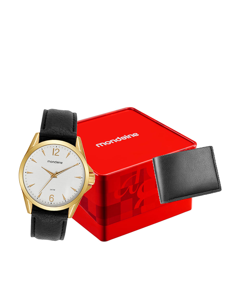 kit relógio masculino mondaine analógico 99740gpmvdh2kc dourado