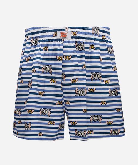cueca masculina samba canção tom e jerry listrada azul
