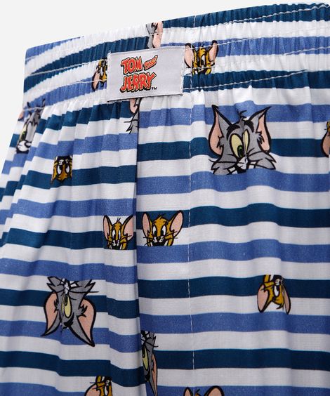 cueca masculina samba canção tom e jerry listrada azul