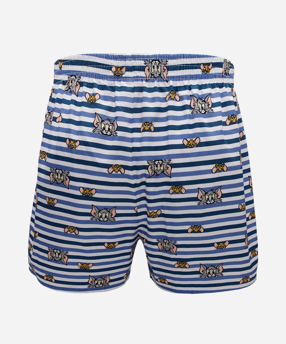 cueca masculina samba canção tom e jerry listrada azul