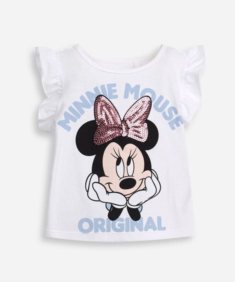 blusa infantil de algodão minnie com paetê off white