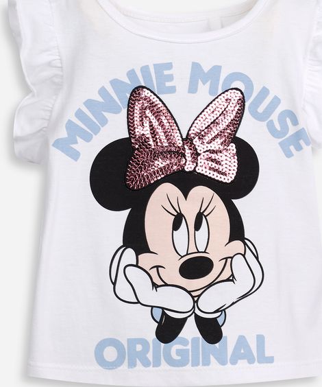 blusa infantil de algodão minnie com paetê off white