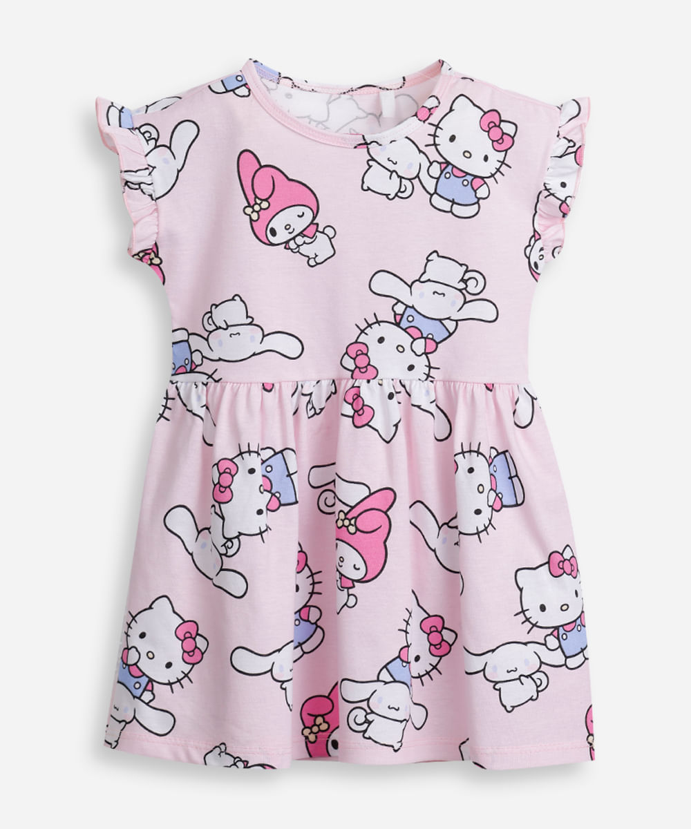 vestido infantil de algodão cinnamoroll hello kitty rosa