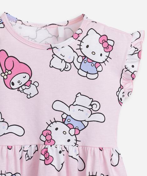 vestido infantil de algodão cinnamoroll hello kitty rosa
