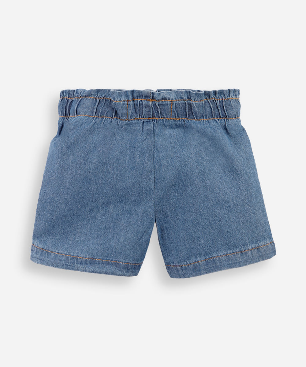 shorts infantil jeans cereja azul