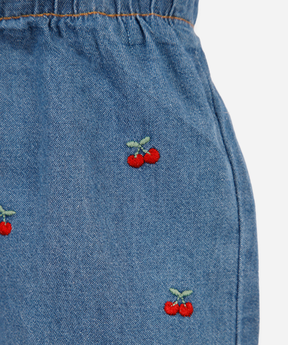 shorts infantil jeans cereja azul