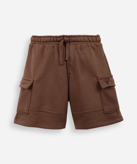 bermuda infantil moletom cargo com recortes marrom