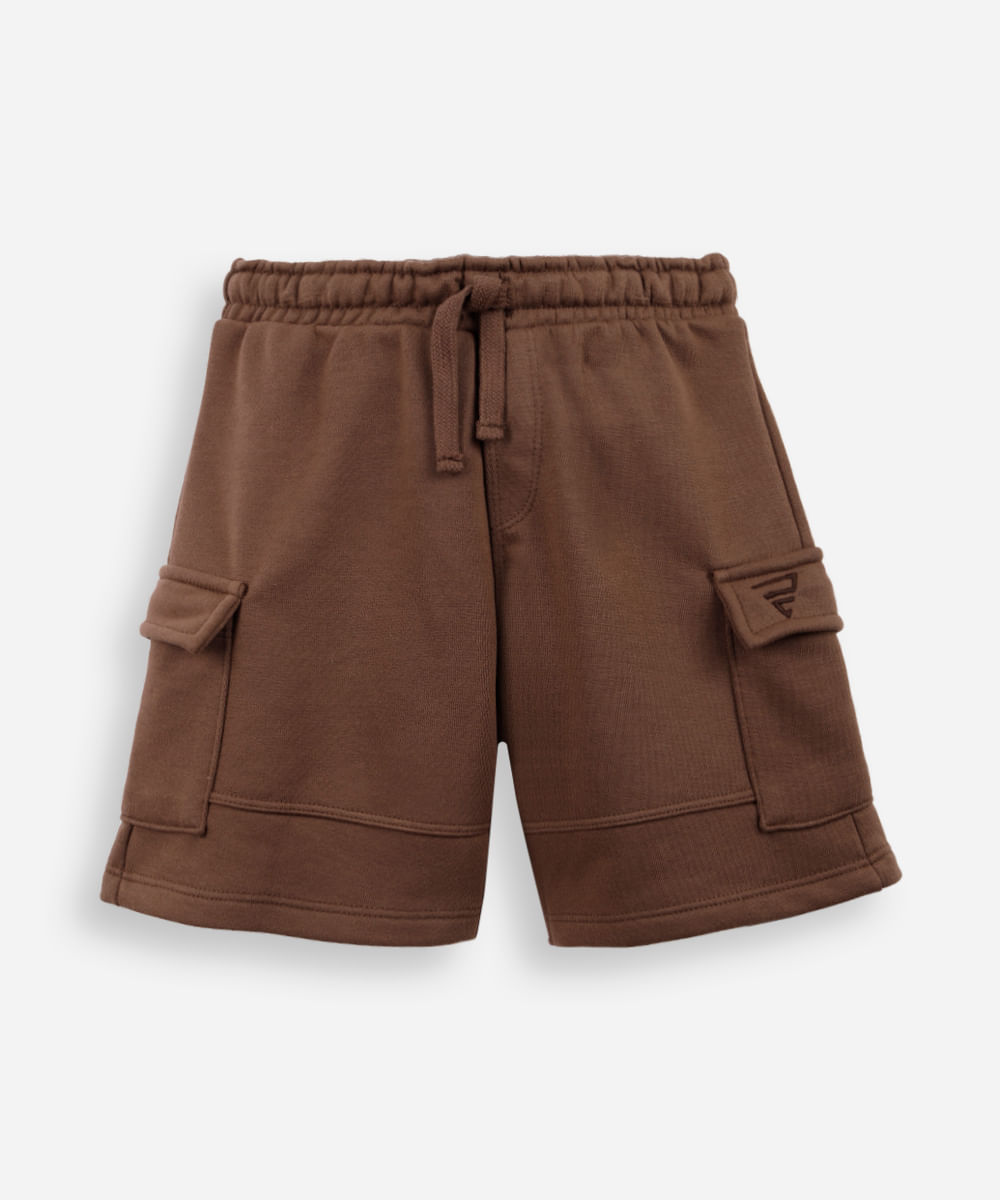 bermuda infantil moletom cargo com recortes marrom