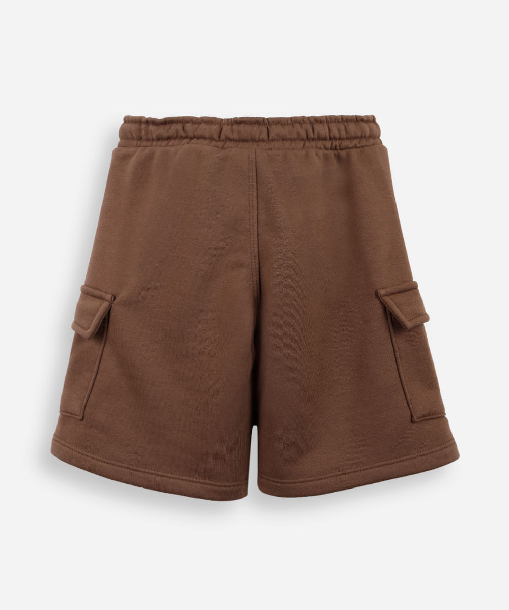 bermuda infantil moletom cargo com recortes marrom