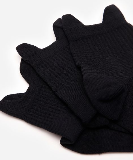 kit de 3 meias cano médio de poliamida caneladas preto