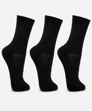 kit de 3 meias cano longo de poliamida - preto