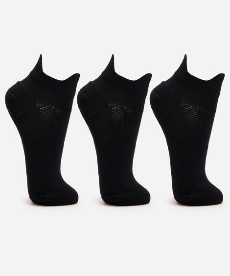 kit de 3 meias cano curto de poliamida preto