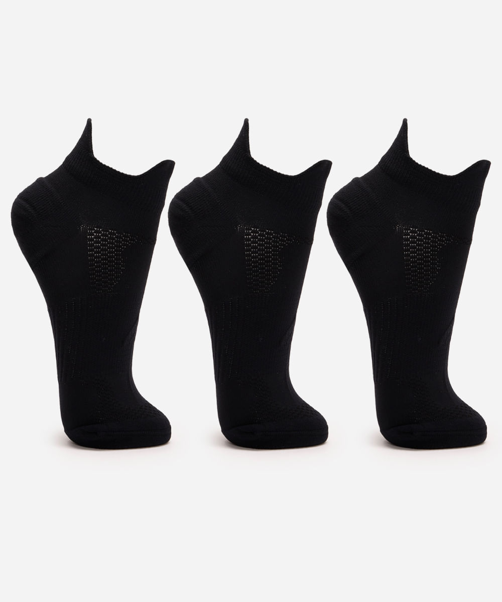 kit de 3 meias cano curto de poliamida preto