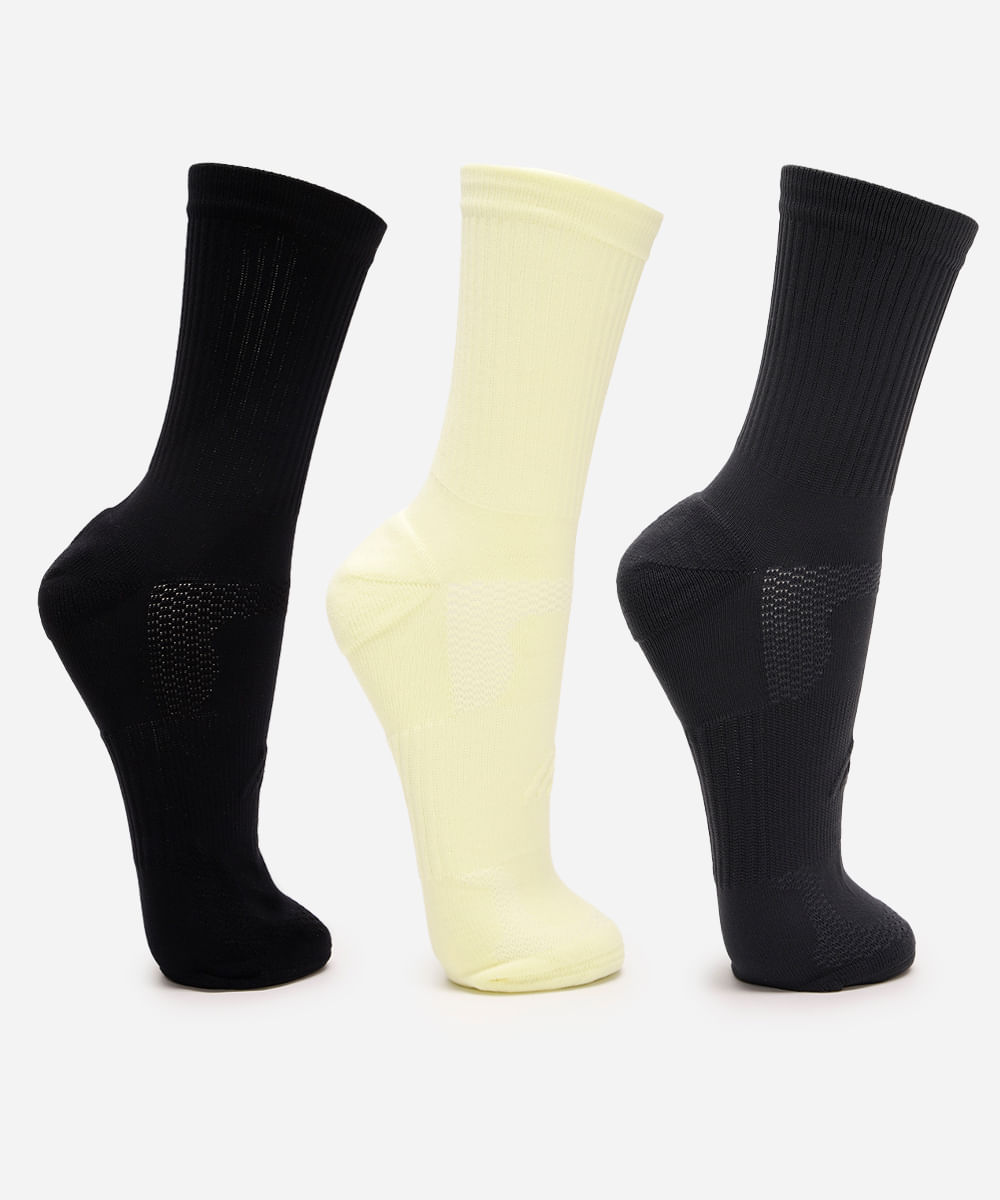 kit de 3 meias masculinas cano alto esportiva coloridas