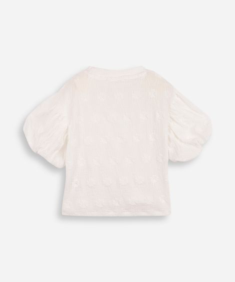 blusa infantil manga bufante texturizada floral off white