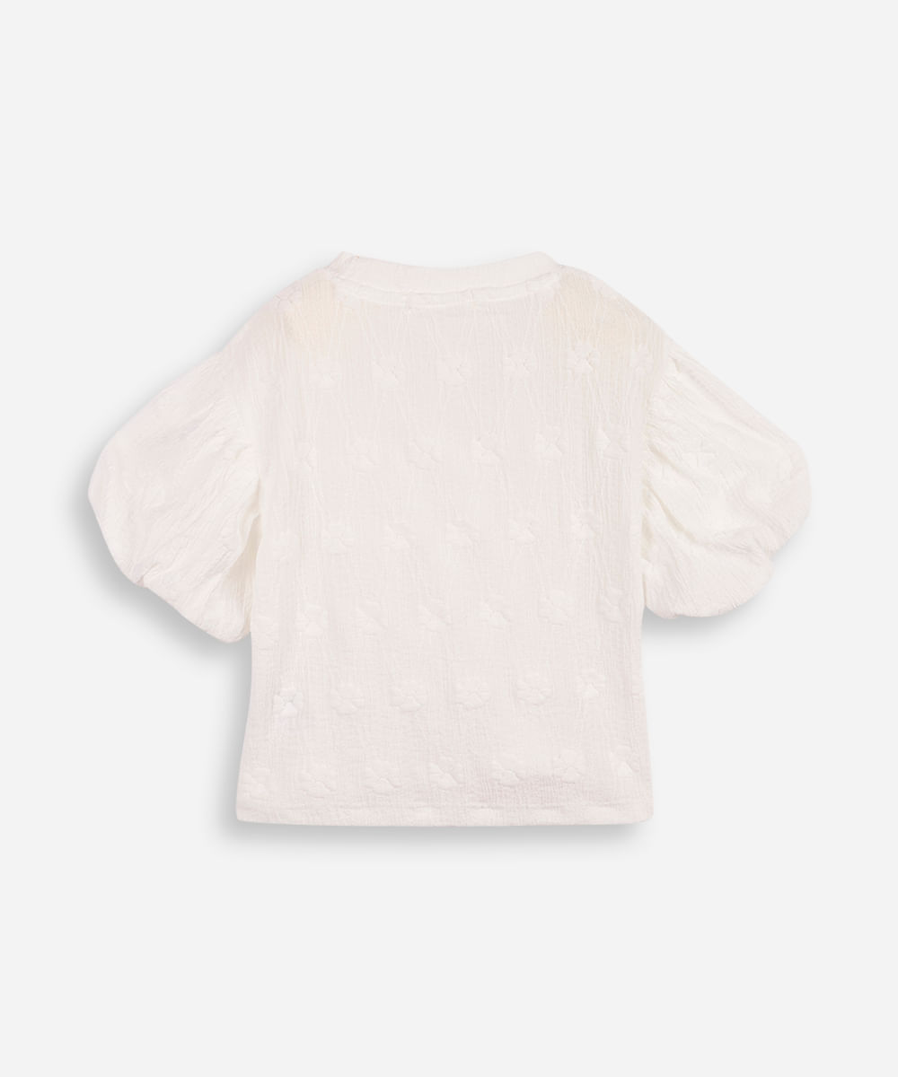blusa infantil manga bufante texturizada floral off white