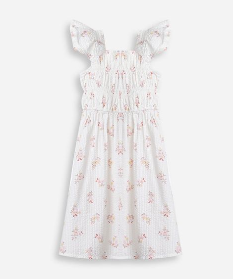 vestido infantil texturizado floral colorido