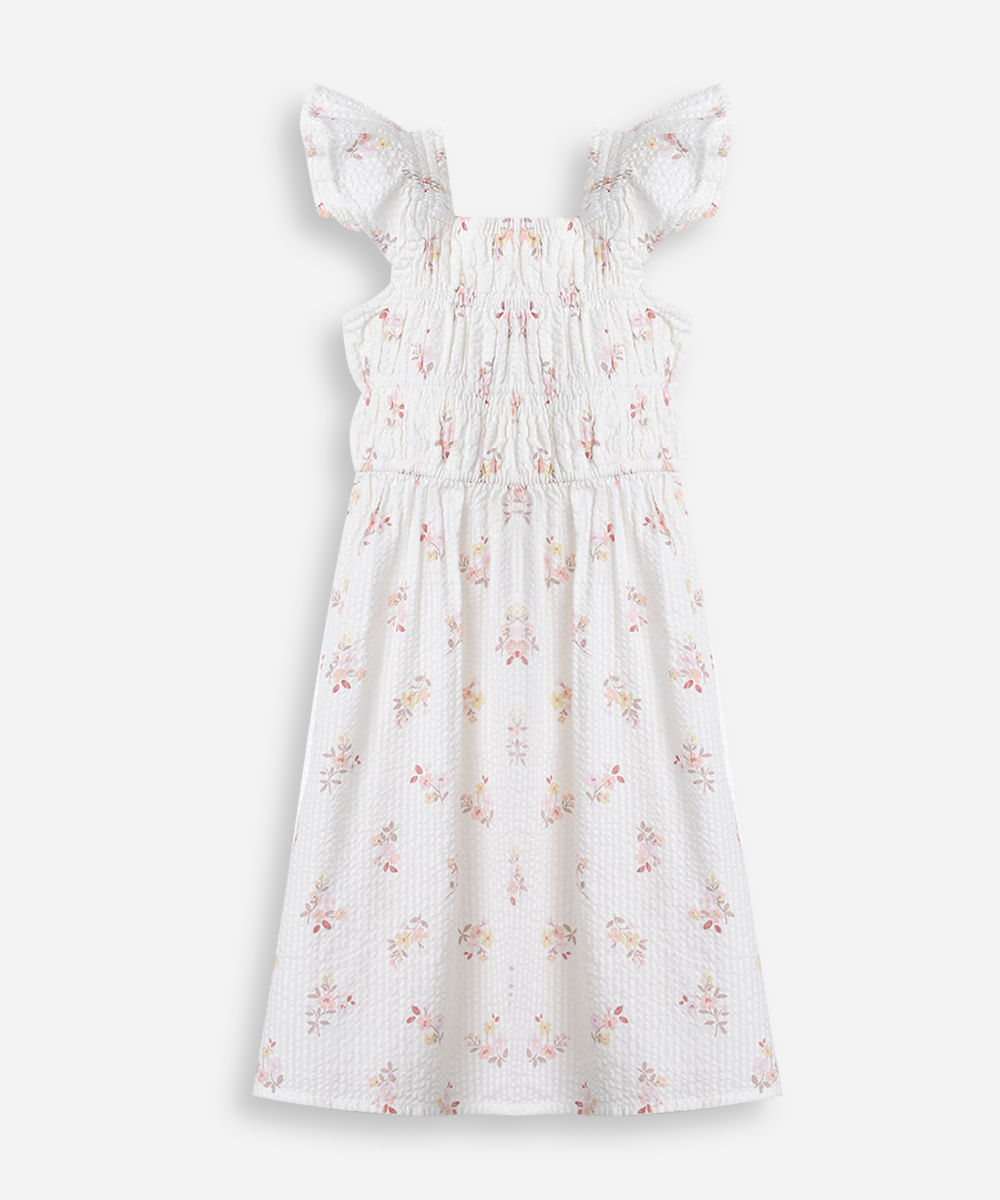 vestido infantil texturizado floral colorido