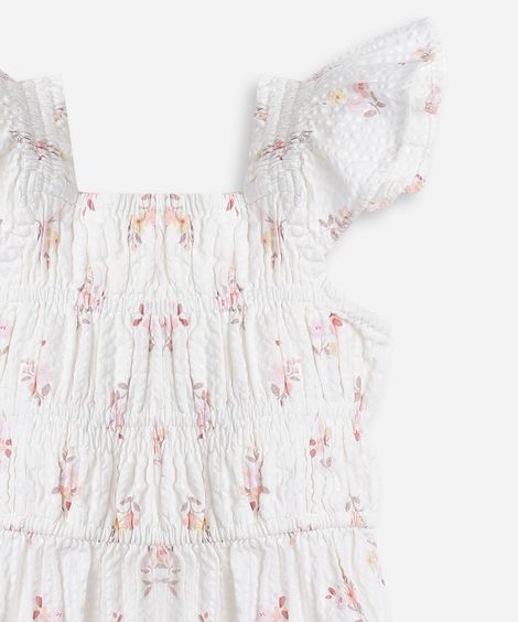 vestido infantil texturizado floral colorido