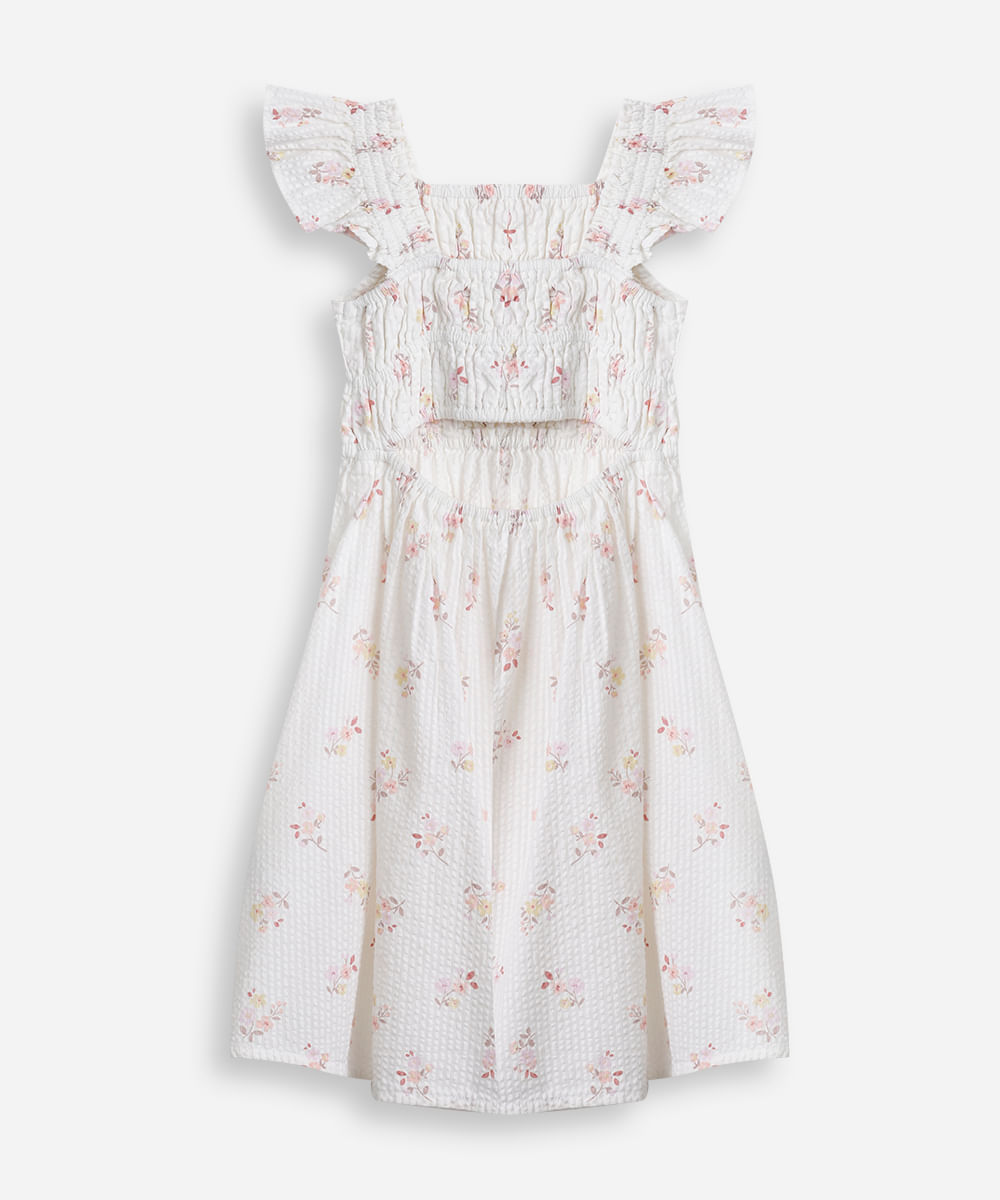 vestido infantil texturizado floral colorido