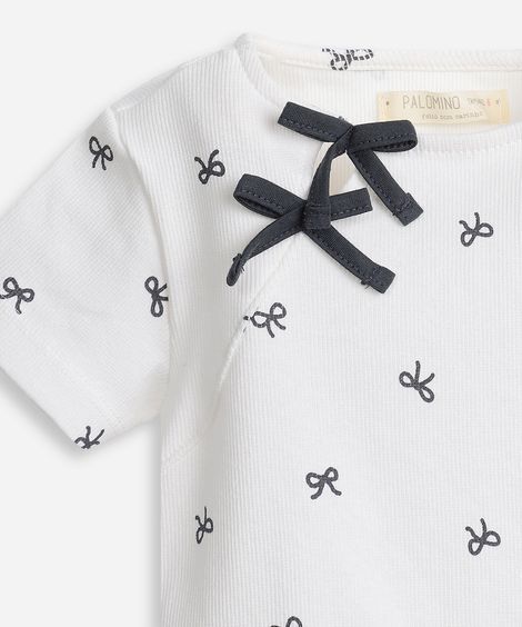 blusa infantil de algodão laços canelada off white