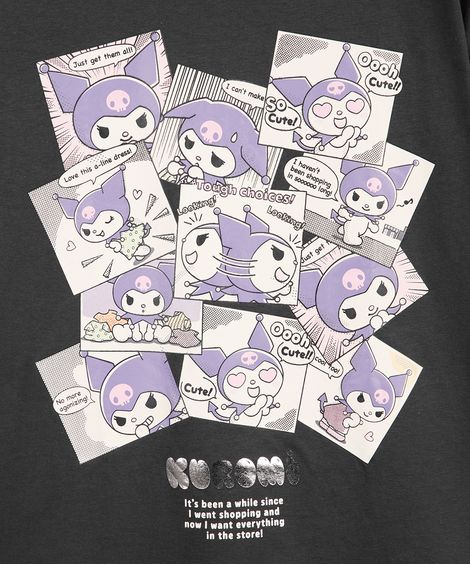 camiseta juvenil oversized kuromi comic book cinza