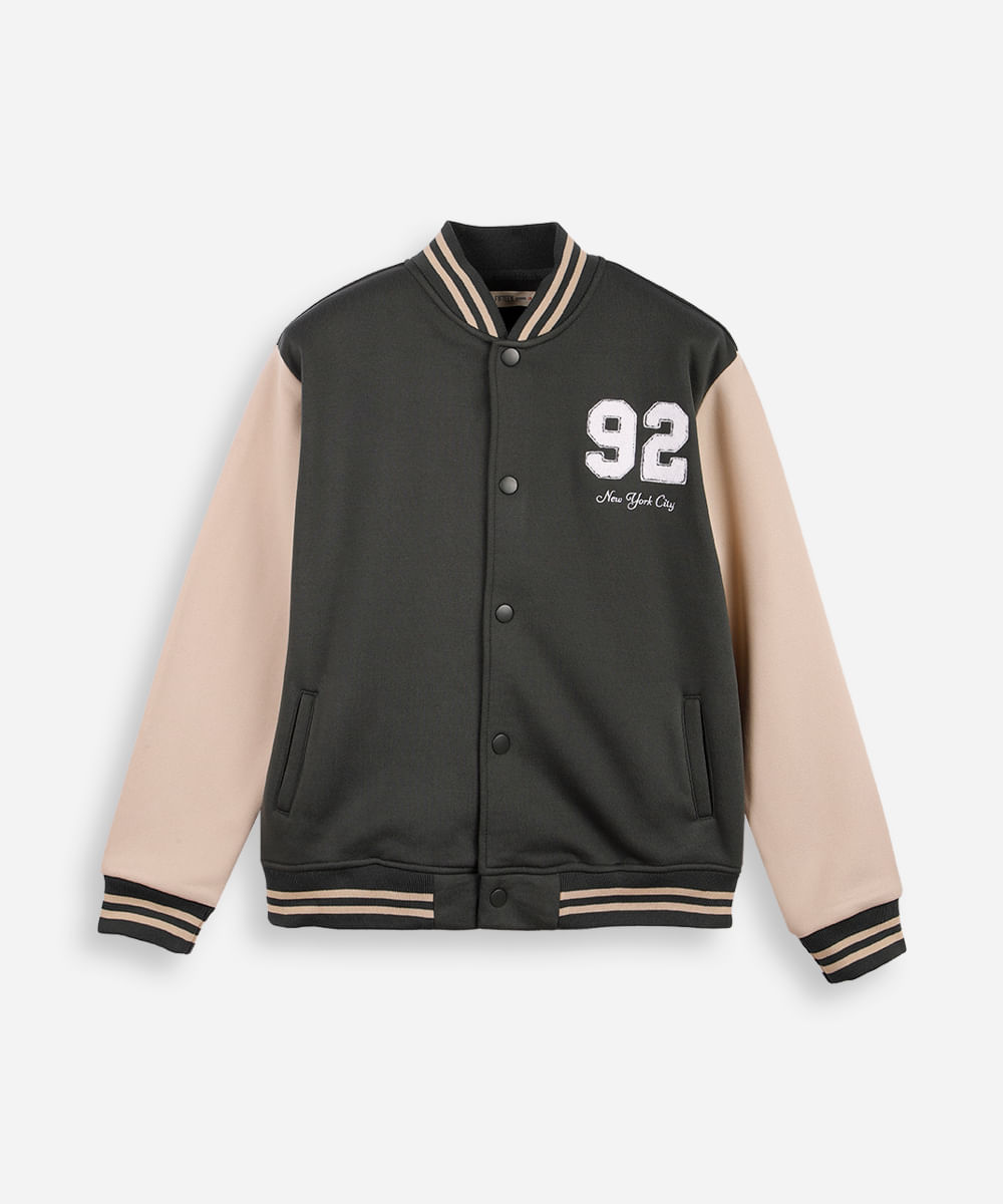jaqueta bomber juvenil ovesized em moletom verde
