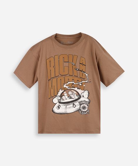 camiseta juvenil rick and morty nave espacial bege
