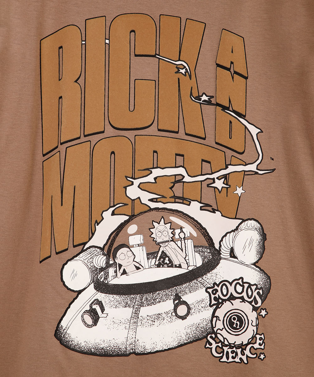 camiseta juvenil rick and morty nave espacial bege
