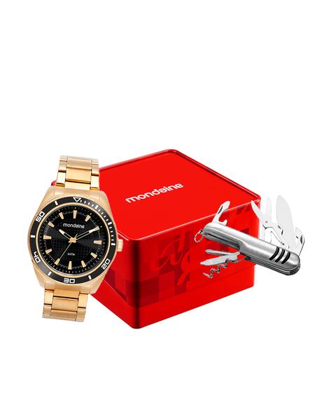 kit relógio masculino mondaine analógico 32655gpmvde2kf dourado