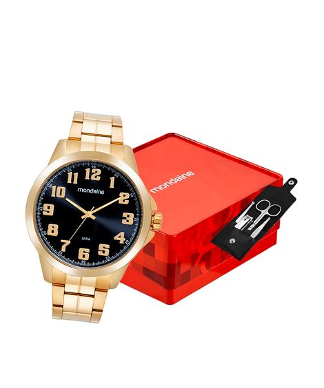 kit relógio masculino mondaine analógico 99683gpmvde1ka dourado