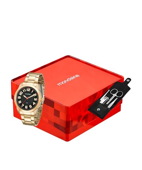 kit relógio masculino mondaine analógico  99130gpmvde3kg dourado