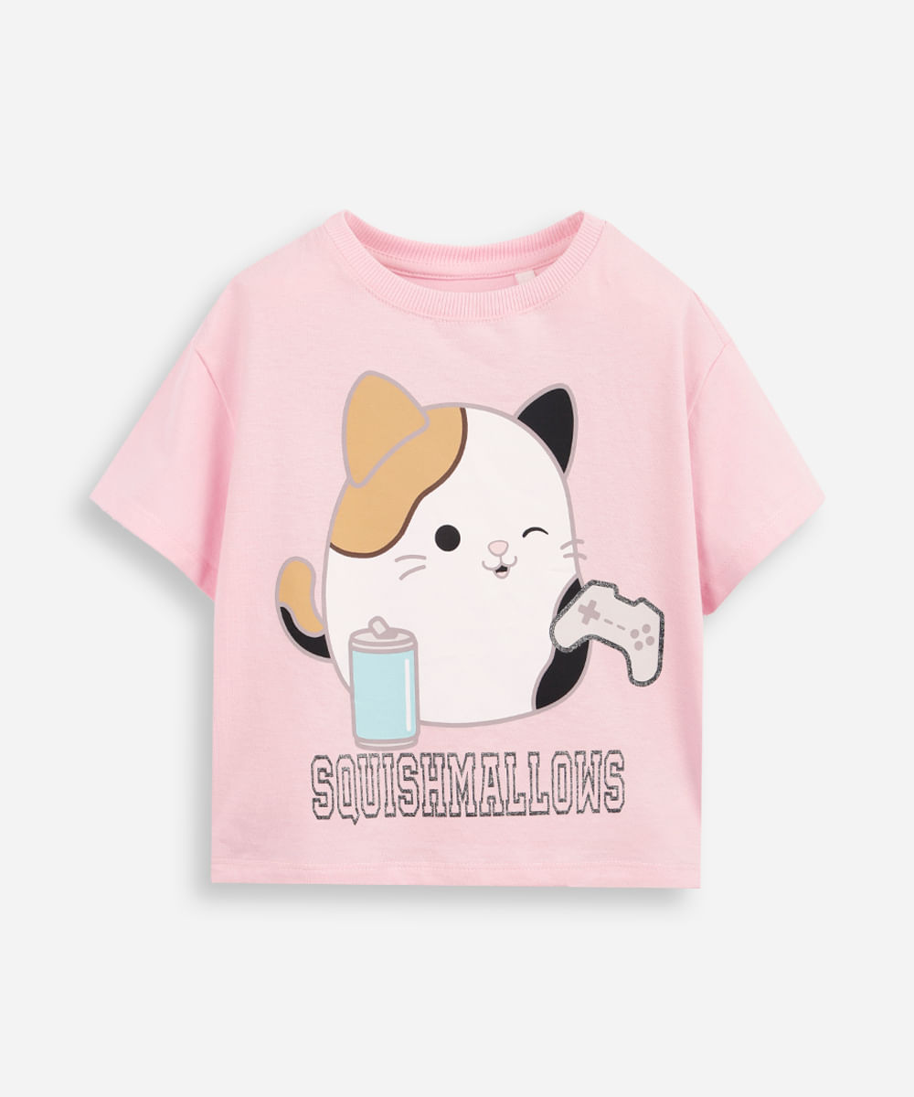 camiseta infantil nina squishmallows  rosa