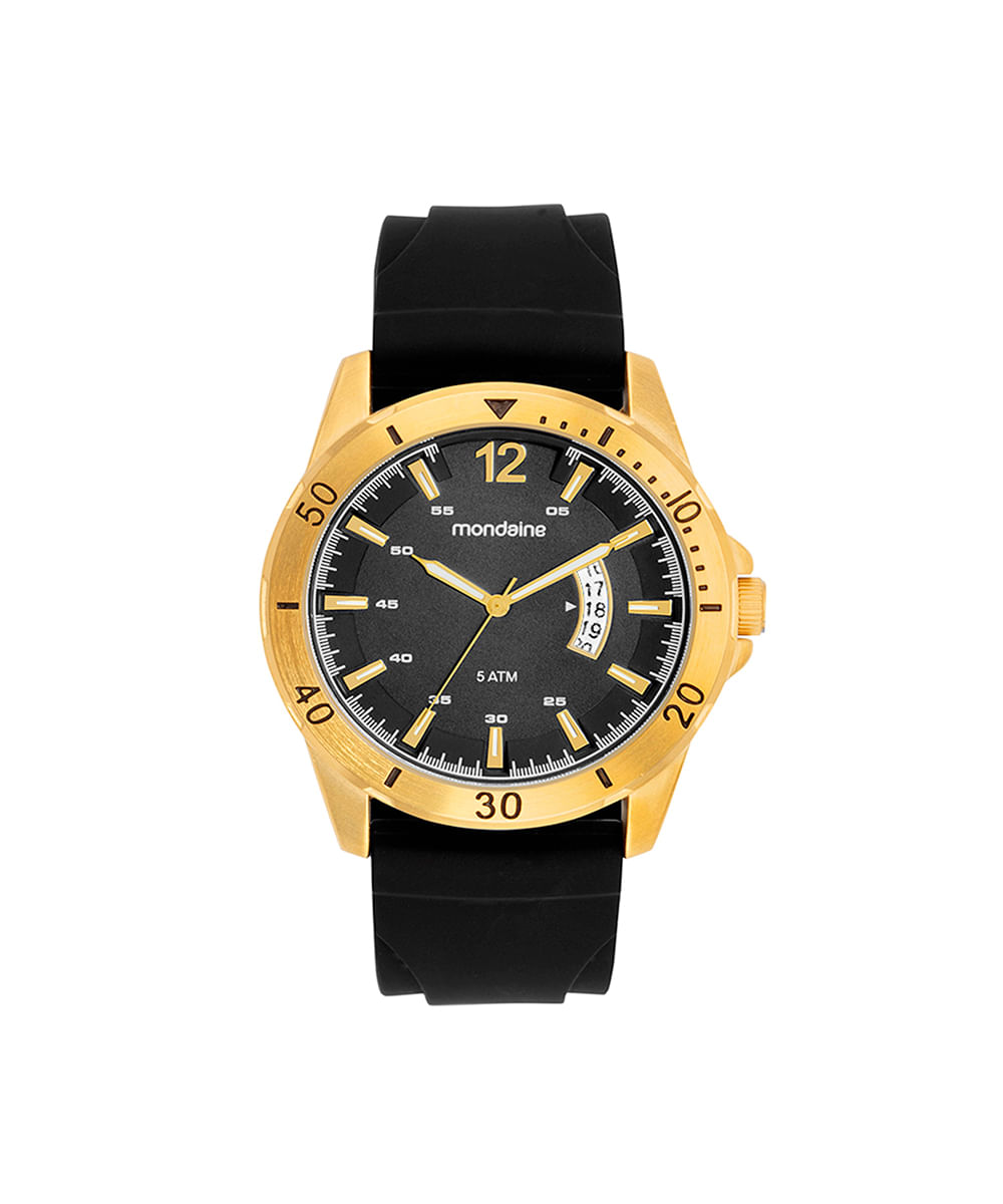 kit relógio masculino mondaine analógico calendário 36000gpmvdi1kc dourado