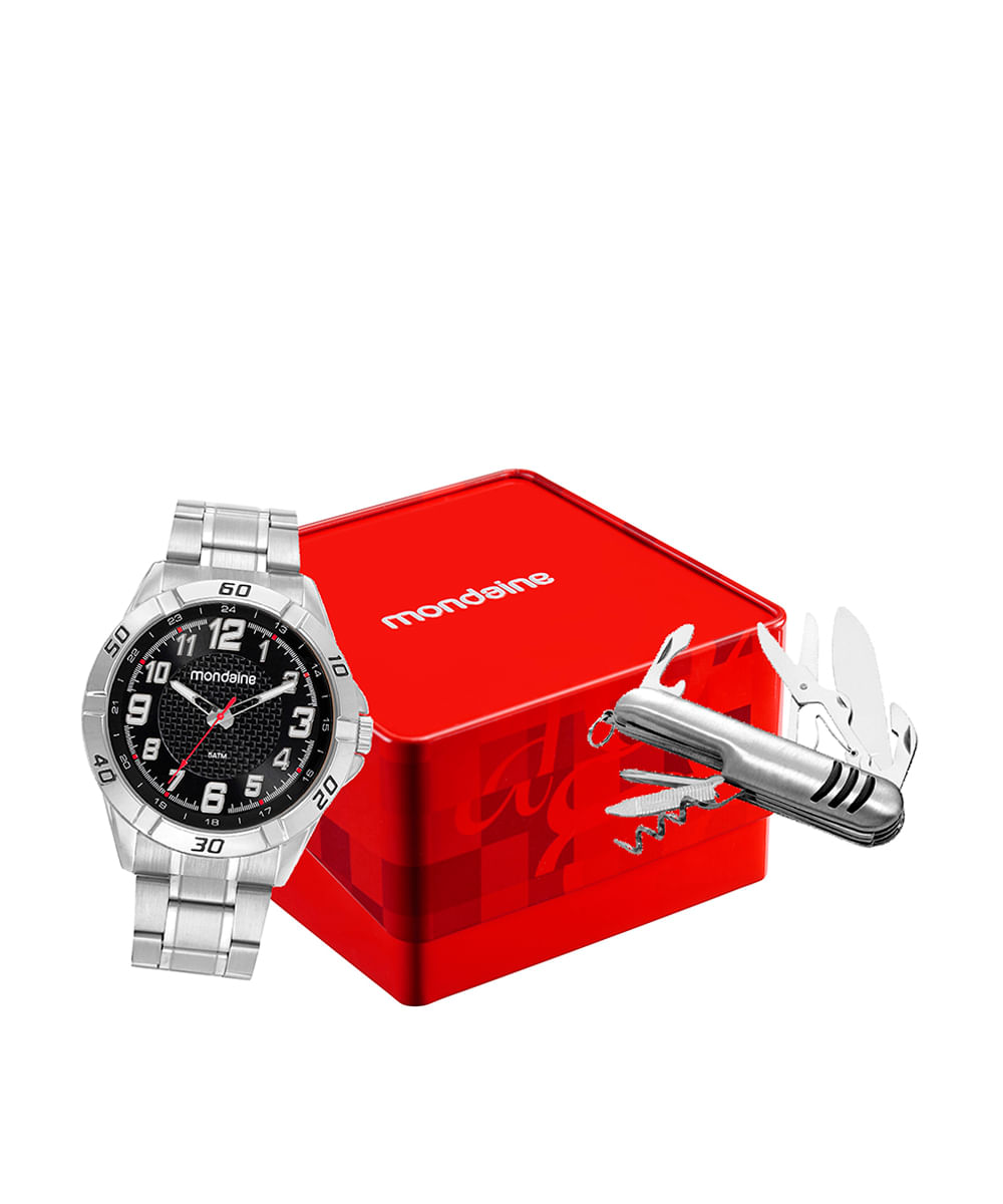 kit relógio masculino mondaine analógico 32887g0mvne2ka prateado