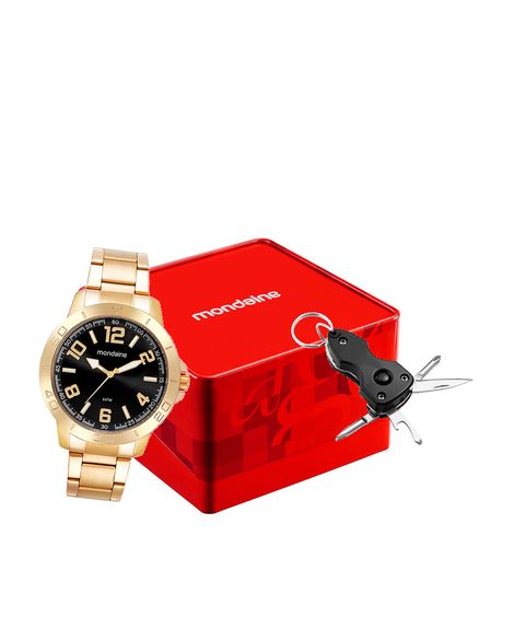 kit relógio masculino mondaine analógico 99696gpmvde2ka dourado