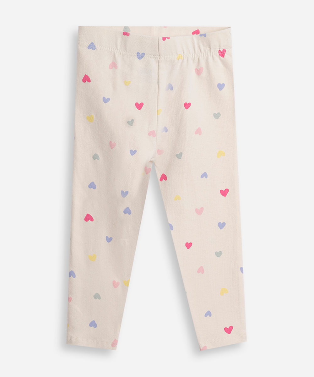 calça legging infantil corações bege