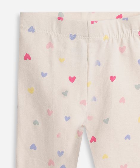 calça legging infantil corações bege