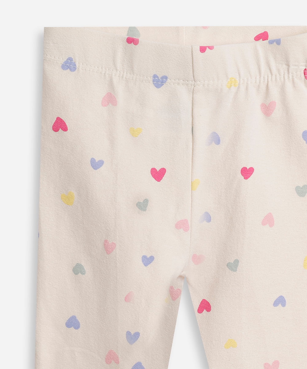 calça legging infantil corações bege