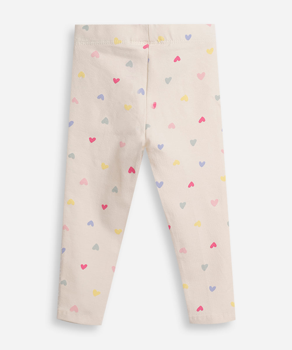 calça legging infantil corações bege
