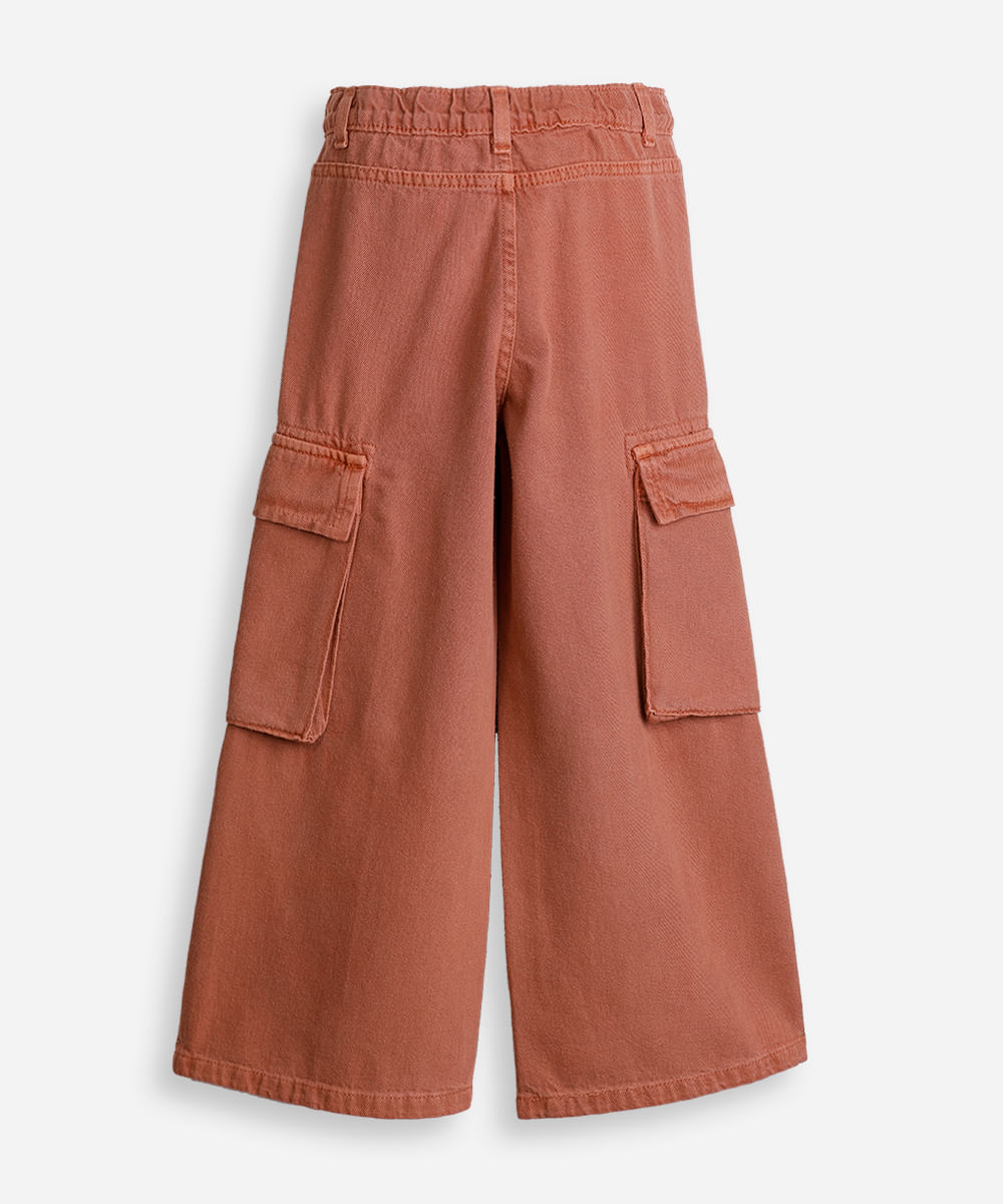 calça infantil wide leg cargo marrom