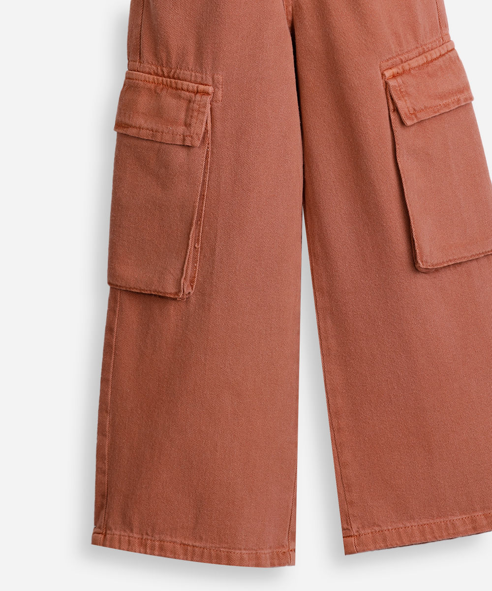 calça infantil wide leg cargo marrom