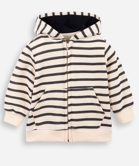 blusão de moletom infantil com capuz listrado off white