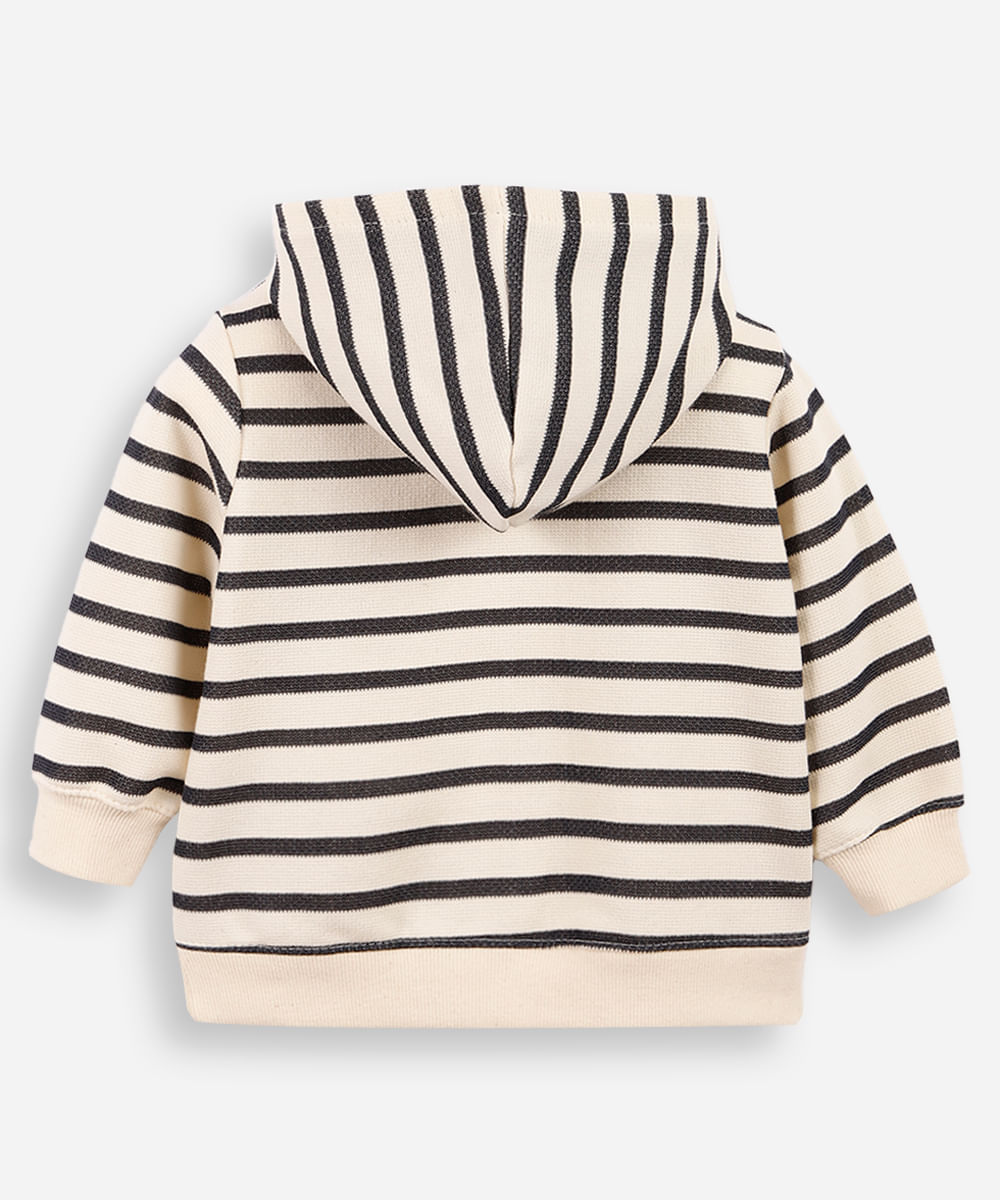 blusão de moletom infantil com capuz listrado off white