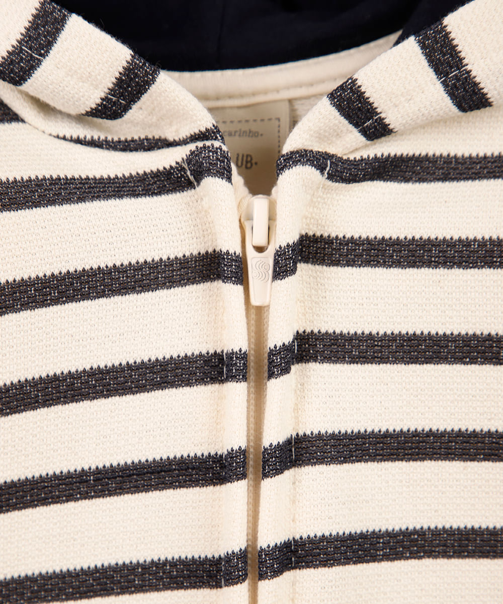 blusão de moletom infantil com capuz listrado off white