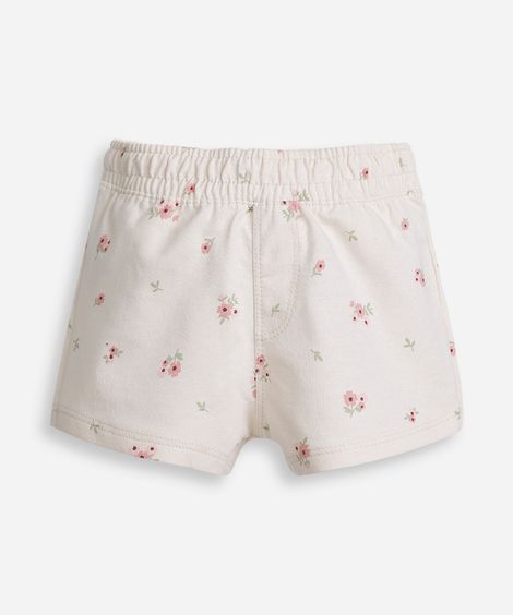bermuda infantil moletinho floral bege