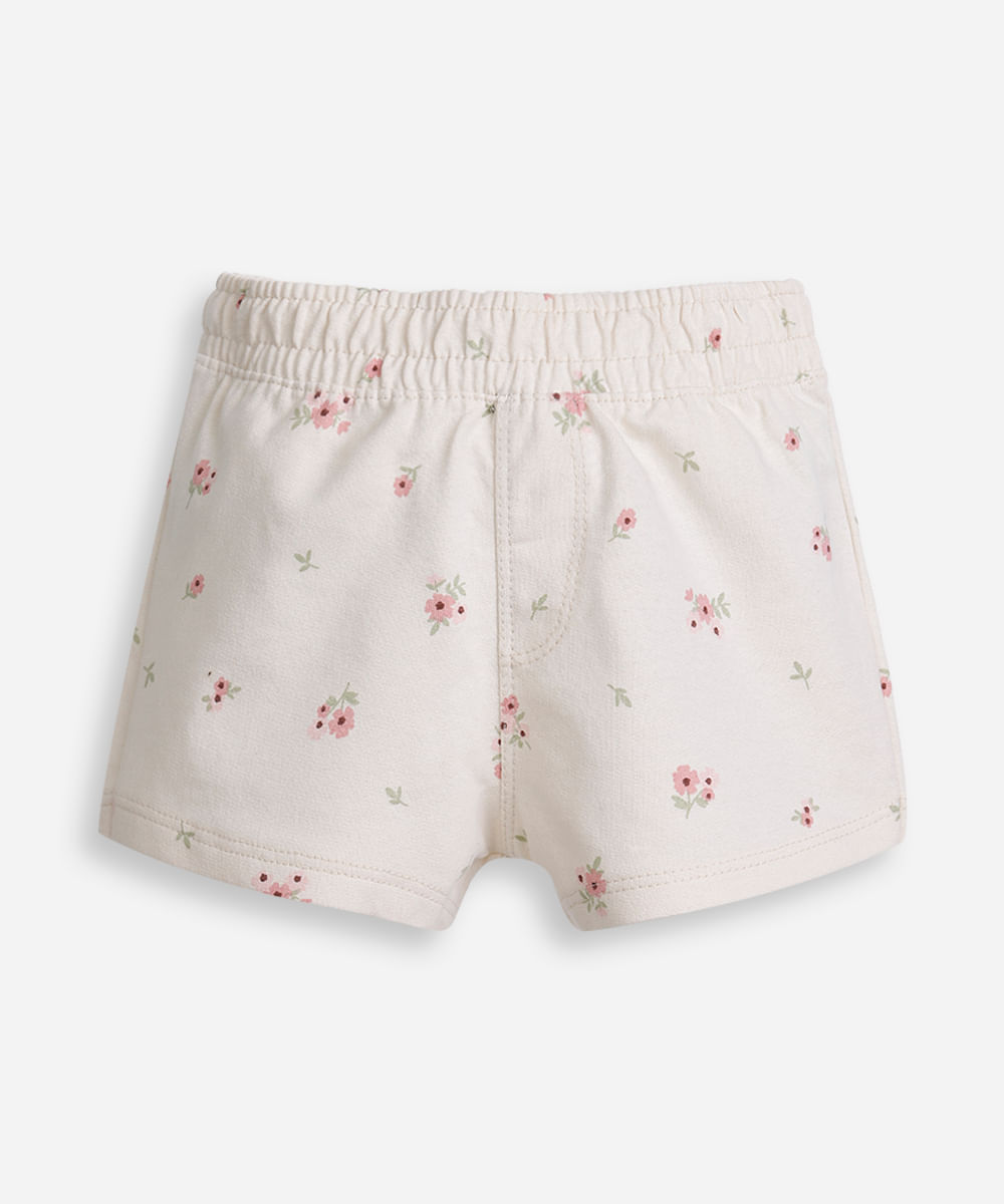 bermuda infantil moletinho floral bege